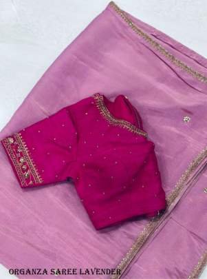 Soft Lavender Organza With Beautiful Handcrafted Work Saree