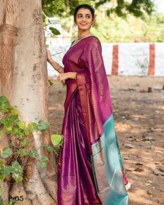 Soft Lichi Silk Jaquard Work Purple Saree