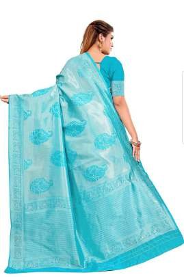 Soft Lichi Silk Sky Blue Saree With Jacquard Border