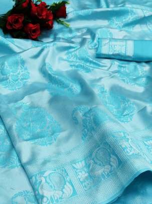 Soft Lichi Silk Sky Blue Saree With Jacquard Border