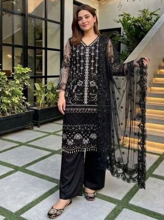 Soft Net Black Colour Palazzo Suit