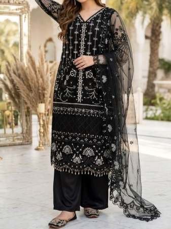 Soft Net Black Colour Palazzo Suit