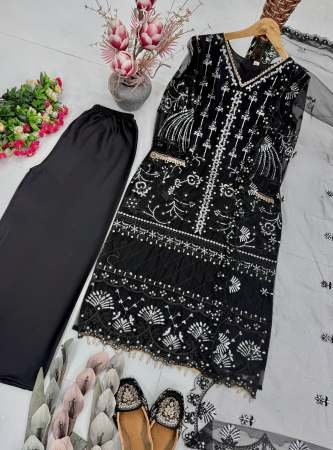 Soft Net Black Colour Palazzo Suit