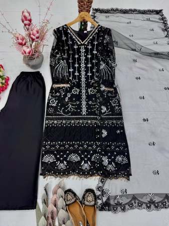 Soft Net Black Colour Palazzo Suit