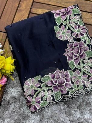 Black Soft Rangoli Silk Embroidery Saree