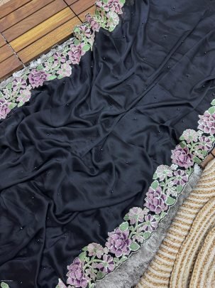Black Soft Rangoli Silk Embroidery Saree