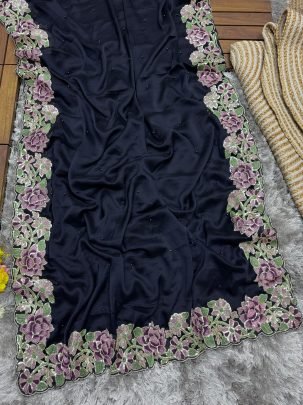 Black Soft Rangoli Silk Embroidery Saree