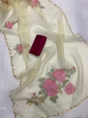 Soft Silk digital khatli work Pure Organza saree