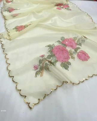 Soft Silk digital khatli work Pure Organza saree