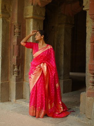 Soft Silk Heavy Saree With Hand Bandhej saree