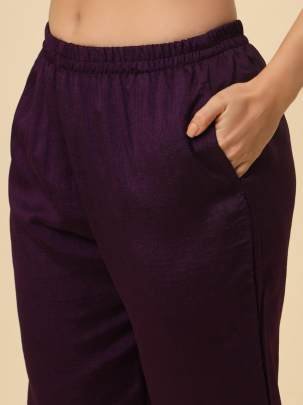Soft Silk Wine Kurti Pant Dupatta Set