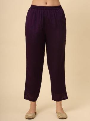 Soft Silk Wine Kurti Pant Dupatta Set