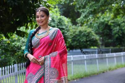Soft Tussar Silk Pink Saree With Blouse