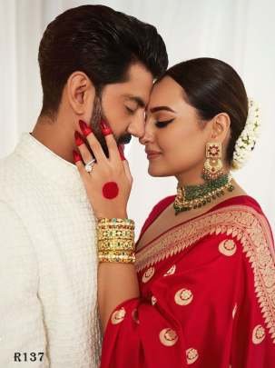 Sonakshi Sinha Red Wedding Rich Pallu Katan Silk Saree