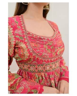 Soothing Georgette Pink Anarkali Mirror Work Suit
