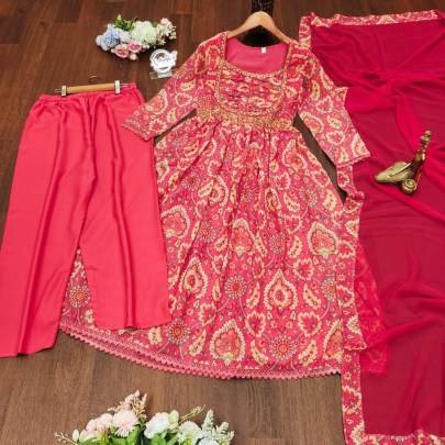 Soothing Georgette Pink Anarkali Mirror Work Suit