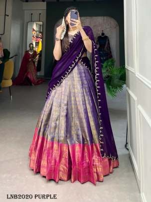 South Indian Kanjivaram Silk Purple Colour Lehenga 