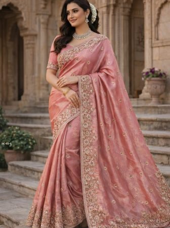 Space Silk Heavy Gold Beeds Work Saree