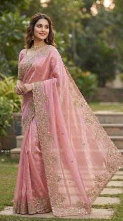 Space Silk Heavy Gold Beeds Work Saree