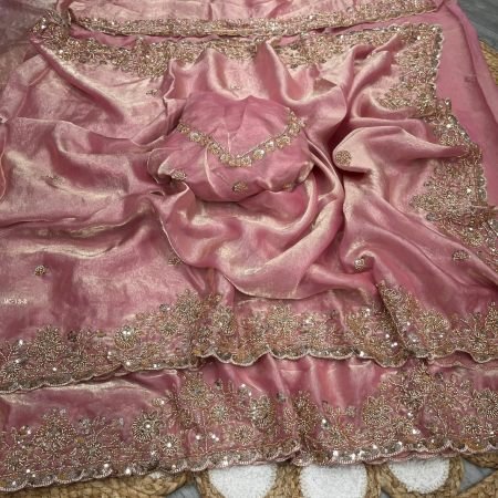 Space Silk Heavy Gold Beeds Work Saree