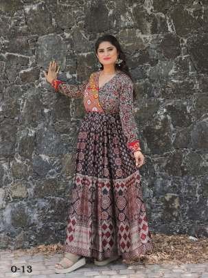 Special For Navratri Rayon Printed With Mirror Work Gown