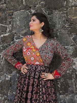 Special For Navratri Rayon Printed With Mirror Work Gown
