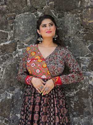 Special For Navratri Rayon Printed With Mirror Work Gown