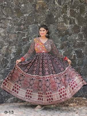 Special For Navratri Rayon Printed With Mirror Work Gown