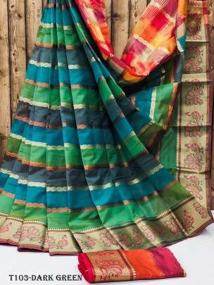 Special Occasion Wear Dark Green Silk Pathani Saree With Zari Lining
