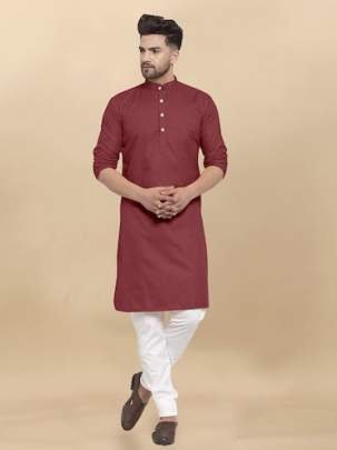 Special Plain Cotton Brown Kurta And Pyjama