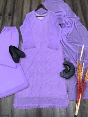 Special Violet Color Georgette Thread Embroidery Palazzo Set