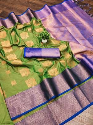 Special Wear Green Soft Silk Sarees With Design Border