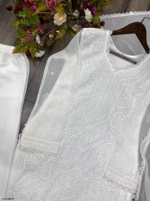 Special White Color Georgette Thread Embroidery Palazzo Set