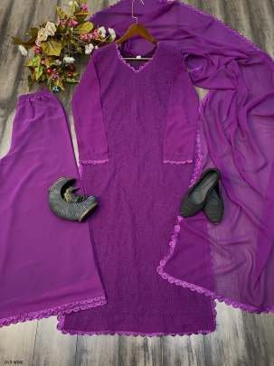 Special Wine Color Georgette Thread Embroidery Palazzo Set