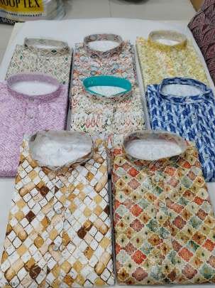 Square Print Cotton Kurta Pajama Set With Gota Work