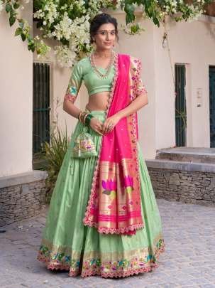 Srividya Pista Paithani Jacquard Silk Lehenga Choli