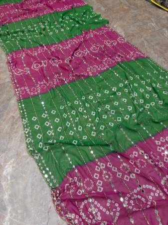 Star Georgette Real Mirror Work Pink Colour Saree