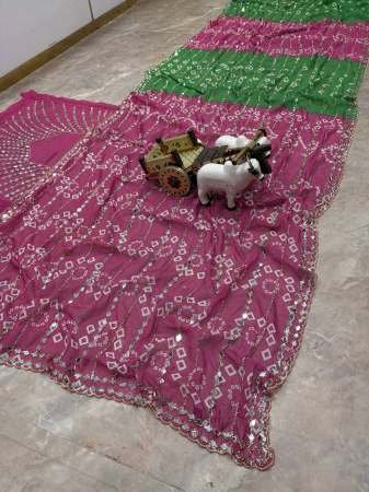 Star Georgette Real Mirror Work Pink Colour Saree