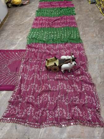 Star Georgette Real Mirror Work Pink Colour Saree