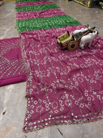 Star Georgette Real Mirror Work Pink Colour Saree