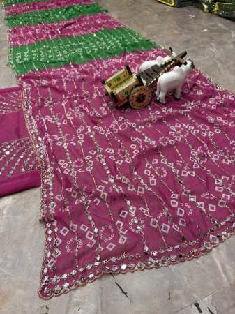 Star Georgette Real Mirror Work Pink Colour Saree