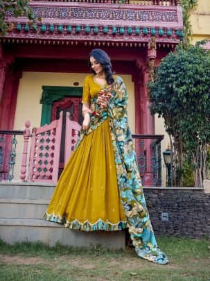 Stitched Vichitra Silk Lehenga with Thread & Sequins Work