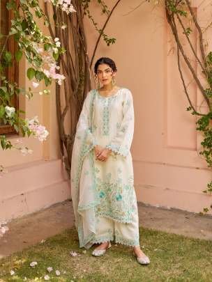 Straight Cut Blue Embroidery Kurti Pant Dupatta Set