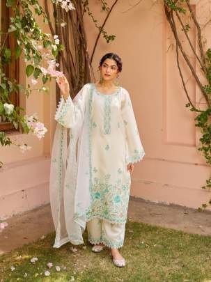 Straight Cut Blue Embroidery Kurti Pant Dupatta Set