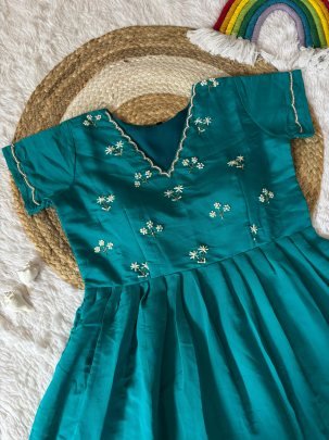 Stuning Teal Green Soft Roman Hand Work Gown