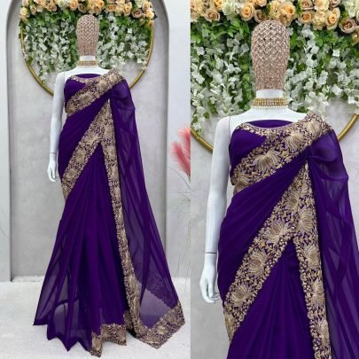 Stunning Georgette Saree Ensemble with Intricate unstitched Blouse