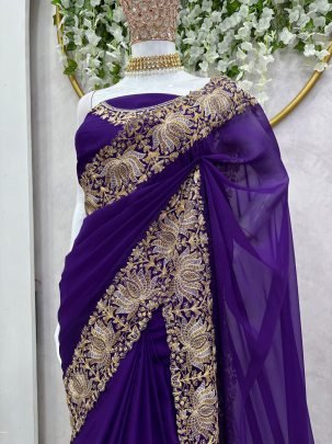 Stunning Georgette Saree Ensemble with Intricate unstitched Blouse