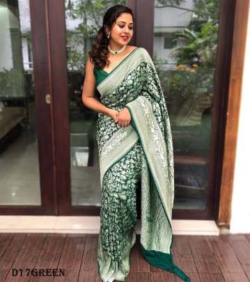 Stunning Green Silver Zari Work Bnarasi Soft Silk Saree with Blouse