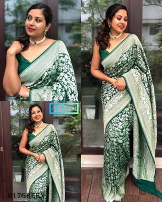 Stunning Green Silver Zari Work Bnarasi Soft Silk Saree with Blouse