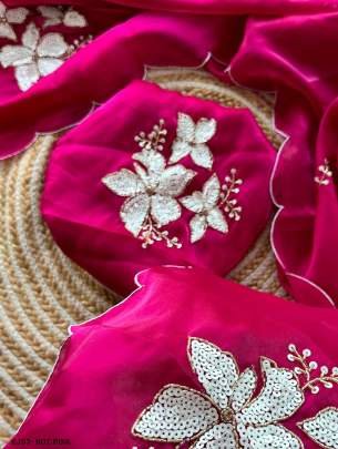 Stunning Hot Pink Handcrafted Tissu Organza Saree